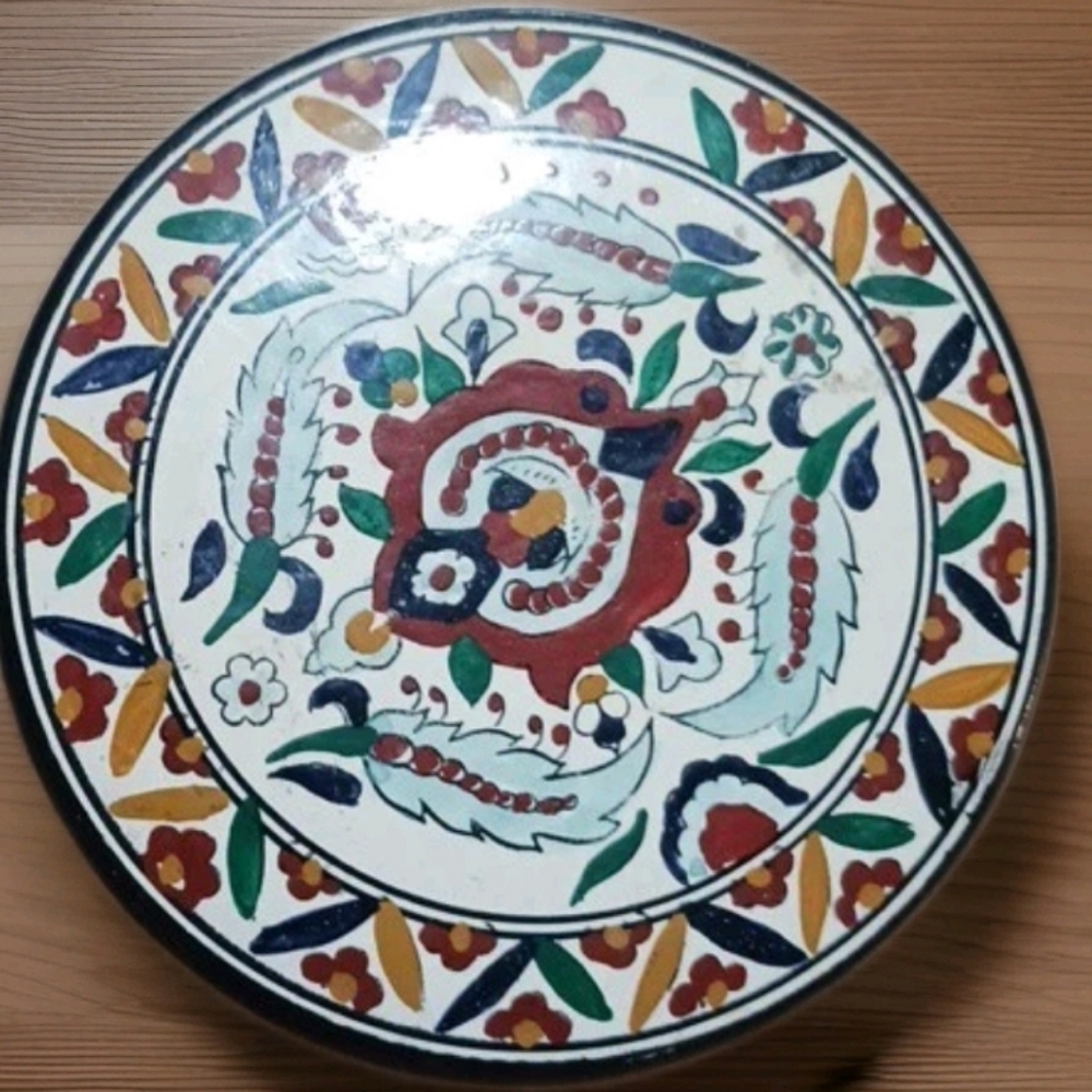Rhodes Pottery Round Tile Greece Original Terracotta Handpainted Signed